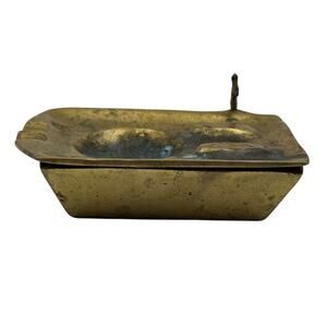 Unbranded Brass Lidded Ashtray Animal Finial Removable Tray Vintage Tobacciana